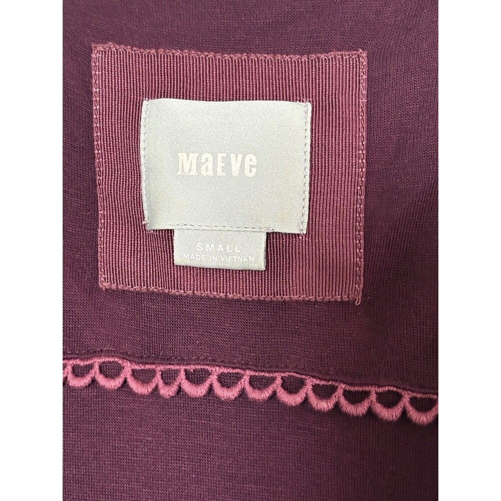 Maeve Anthropologie Galena Dress Women Small Burgundy Midi 3/4 Sleeve Boho - Picture 5 of 7